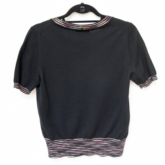 Vintage 100% Wool Black Missoni Short Sleeved Sweater est sz 42 - Picture 6 of 11